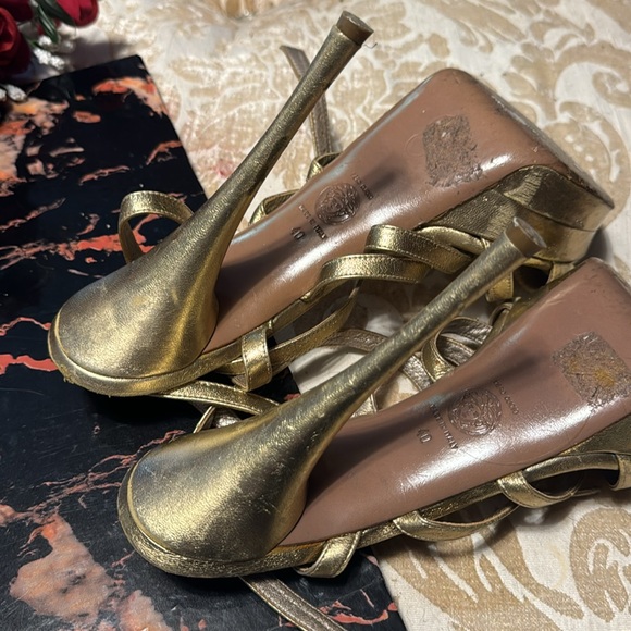Golden Medusa Versace Platform Strappy Sandal Heels - Picture 5 of 7